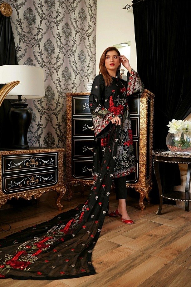 Anamta-3-1 Bareeze – 3pcs Lawn Embroidered With Chiffon Emb Dupatta – Anamta 2 - Image 1