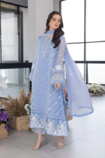 Azure – 3pcs Lawn Embroidered With Organza Emb Dupatta – 3020 - Image 3