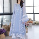 Azure – 3pcs Lawn Embroidered With Organza Emb Dupatta – 3020