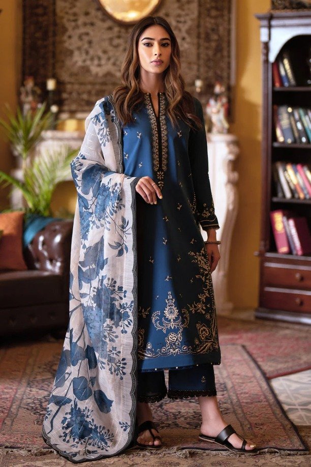 Untitled-design-12-26 Maria B – 3pcs Lawn Embroidered With Diamond Printed Dupatta – 0542 - Image 1