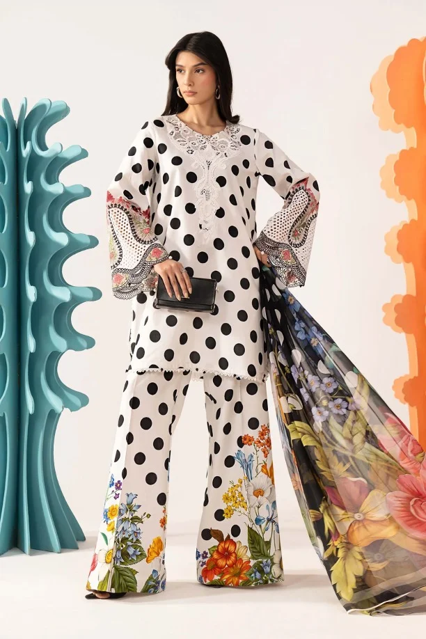 67513406709 Maria B – 3pcs Lawn Printed With Ready To Wear Chiffon Dupatta – 646/W - Image 1
