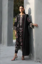 Edenrobe – 3pcs Dhanak Embroidered With Ready To Wear Dhanak Shawl – 839