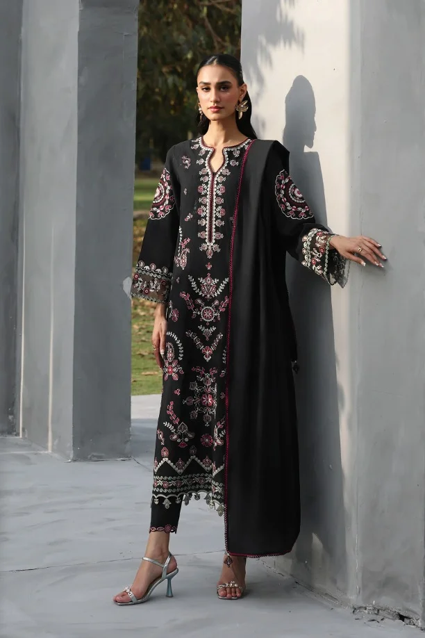 12656434161 Edenrobe – 3pcs Dhanak Embroidered With Ready To Wear Dhanak Shawl – 839 - Image 1
