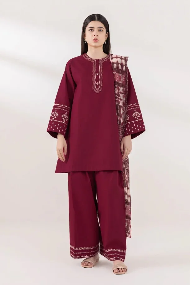 17214706843 Sapphire – 3pcs Dhanak Embroidered With Printed Shawl – 864 - Image 1