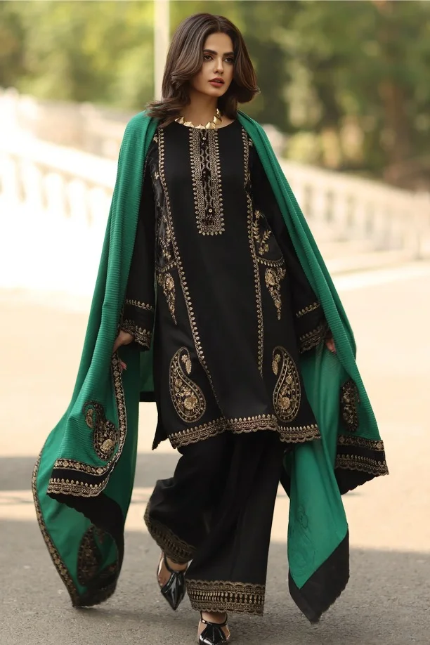 25528386895 Charizma – 3pcs Dhanak Emb With Ready To Wear Dhanak Shawl – 865 - Image 1