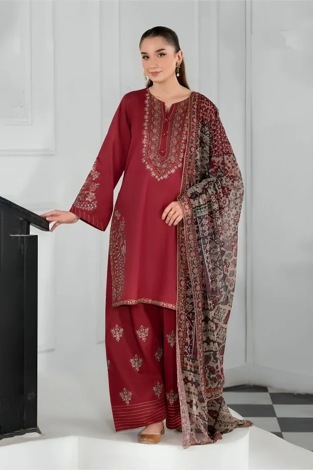 6655758514 Batik – 3pcs Dhanak Emb With Whool Printed Shawl – 724 - Image 1