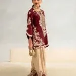 Ethnic – 2pcs Silk Embroidered With Printed Trouser – 240 - Image 3