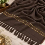 J. Men’s Winter Wool Shawl With Beautiful Kinari Emb – Chocolate Brown