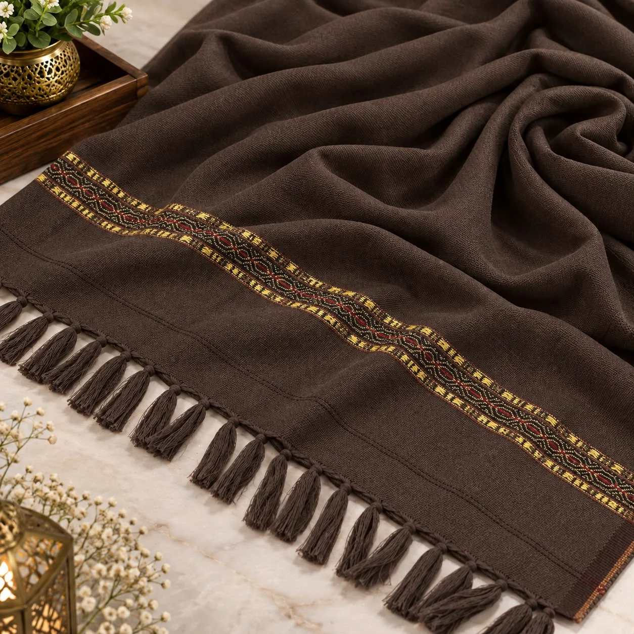 WhatsApp-Image-2026-10-04-at-1.01.56-AM-4 J. Men’s Winter Wool Shawl With Beautiful Kinari Emb – Chocolate Brown - Image 1