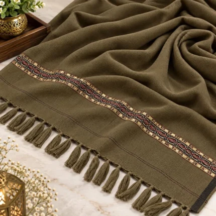 J. Men’s Winter Wool Shawl With Beautiful Kinari Emb – Mehndi