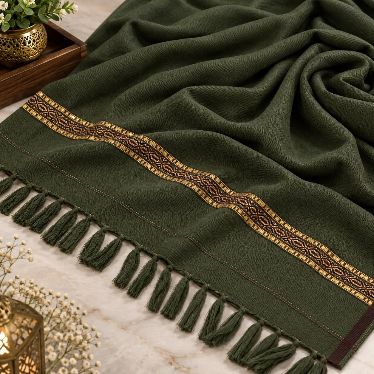 WhatsApp-Image-2026-10-04-at-1.01.56-AM-6 J. Men’s Winter Wool Shawl With Beautiful Kinari Emb – Bottle Green - Image 1